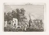 Caspar David Friedrich, Die Brandstätte, 1802, Radierung auf chamoisfarbenem Papier (Wasserzeichen: I. C. de R. IM-HOF)