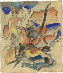 Hirtin mit Kühen by Heinrich Campendonk, Um 1912, Aquarell auf Papier, sold Nov 2025