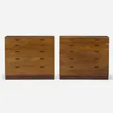 Edward Wormley, chest of drawers, pair, c. 1954, bleached mahogany
