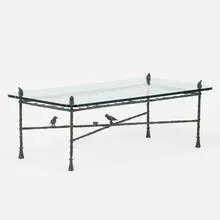 Diego Giacometti, coffee table, patinated bronze, glass