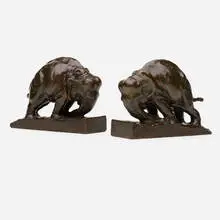 Mahonri Young, elephant bookends, pair, c. 1913, patinated bronze