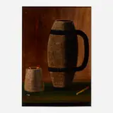John F. Peto, Still Life with Mug and Matches, oil on artist's board