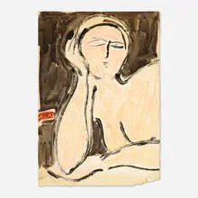 James Lechay, Resting Nude, 1987, lithograph with oil and ink laid to board