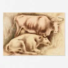 George Biddle, Untitled (two cows), 1940, watercolor and ink on paper