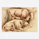 George Biddle, Untitled (two cows), 1940, watercolor and ink on paper