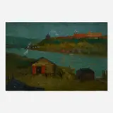 Aaron Harry Gorson, Warehouse on a River, oil on panel