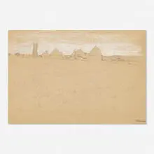 Charles Sprague Pearce, Untitled (hay ricks), pastel and graphite on paper