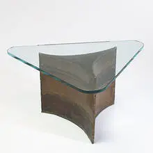 Silas Seandel, table, 1974, welded and enameled bronze, bronzed steel, glass