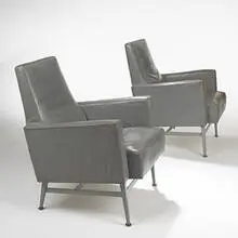 Maxime Old, chairs from the lounge in the France cruise ship, c. 1962, leather, enameled steel