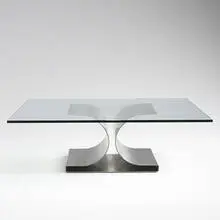 Michel Boyer, X-base coffee table, 1968, stainless steel, glass
