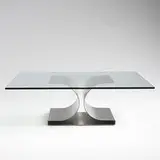 Michel Boyer, X-base coffee table, 1968, stainless steel, glass