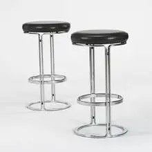 Horst Brunning, bar stools, pair, c. 1968, chrome-plated steel, leather