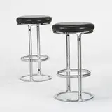 Horst Brunning, bar stools, pair, c. 1968, chrome-plated steel, leather