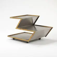 Z bar cart by Gabriella Crespi, c. 1970, stainless steel, brass, sold Oct 2006