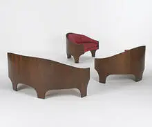 Henry Glass, Intimate Island lounge seating, c. 1966, walnut, upholstery