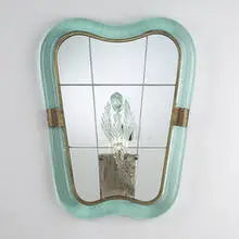 illuminated mirror by Flavio Poli, c. 1940, crystal, mirrored glass, brass, internally decorated glass, sold Oct 2006