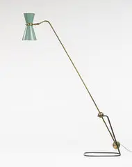 Equilibrium floor lamp by Pierre Guariche, 1951, brass, enameled aluminum, bronzed steel, sold Oct 2006