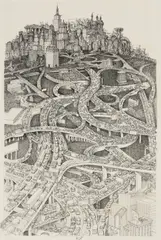 Albert Lorenz, Crazy Traffic, circa 1991, pen and ink on illustration board