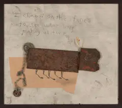 Marc Wenet, Beast, 1999, metal, graphite, wood, wishbone, colored pencil and paper collage on panel