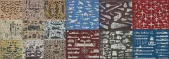 Mark R. Smith, Study for Technology Sequence, 2000, paint, fabric, paper and canvas over wood