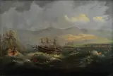 Lt. John Frederick Warre, Very heavy swells causing trouble for ships off a coast, oil on canvas