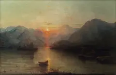 Alfred Clint, Sunset over highland loch, oil on canvas