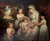 George Romney, Portrait of a family before a landscape, oil on canvas