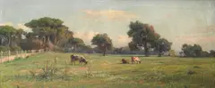 Pastoral landscape with cattle grazing by Achille Vertunni, oil on canvas, sold Oct 2021