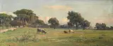 Achille Vertunni, Pastoral landscape with cattle grazing, oil on canvas