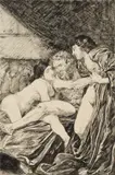 Max Klinger, Lot und seine Töchter, 1879, Tuschfeder und -pinsel auf Papier auf glattem Karton