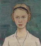 Mädchenbildnis mit aufgesteckten Zöpfen by Karl Hofer, Um 1936, Öl auf Leinwand, sold Sep 2022