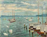 Philipp Franck, Segelboote am Jungfernsee, 1937, Öl auf Leinwand