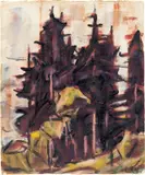 Fichten by Christian Rohlfs, 1921, Aquarell und Farbkreide auf genarbtem Papier, sold Jun 2022