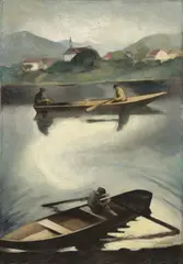 Ernest Neuschul, Boote auf der Elbe, 1926, Öl auf Leinwand