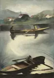 Ernest Neuschul, Boote auf der Elbe, 1926, Öl auf Leinwand