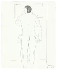 Peter brushing his teeth by David Hockney, 1966, Tinte auf gestrichenem Papier, auf Karton aufge­zogen, sold Jun 2021