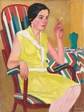 Otto Möller, Porträt Marga Möller (im gelben Kleid), 1930, Öl auf Leinwand