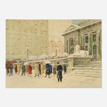 George Stimmel, New York Public Library in the Snow, watercolor and graphite on paper board