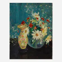Untitled (still life with daisies) by Paulette Van Roekens, oil on canvas, sold Jun 2020