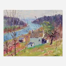 John Wells James, Untitled (river landscape), oil on Masonite