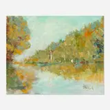 Evelyn Faherty, Untitled (river scene), oil on Masonite