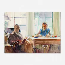 Alice Stoddard, Untitled (figures at table), watercolor on paper