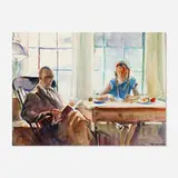 Alice Stoddard, Untitled (figures at table), watercolor on paper