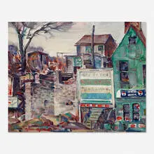 City Ruins by Arthur Meltzer, 1951, oil on canvas board, sold Jun 2020