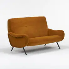 Lady settee by Marco Zanuso, 1951, upholstery, enameled steel, sold Oct 2006