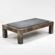 coffee table, model #PE-45 by Paul Evans, c. 1970, brushed plated steel over wood, slate, sold Oct 2006