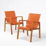 armchairs model #51, pair by Alvar Aalto, c. 1932, birch, lacquered wood, sold Oct 2006