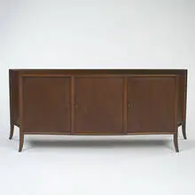 sideboard by T. H. Robsjohn-Gibbings, c. 1950, walnut, brass, sold Oct 2006