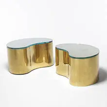 side tables, pair by Karl Springer, c. 1970, brass, glass, sold Oct 2006