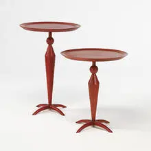 Sawaya & Moroni, occasional tables, pair, c. 2000, stained beech, brass
